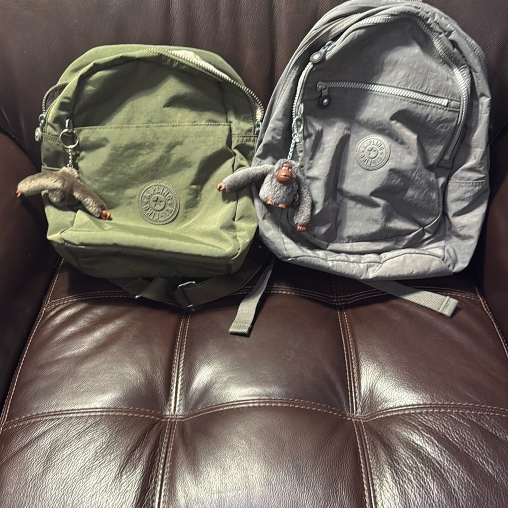Kipling Green and Gray Backpacks Durable Everyday Style